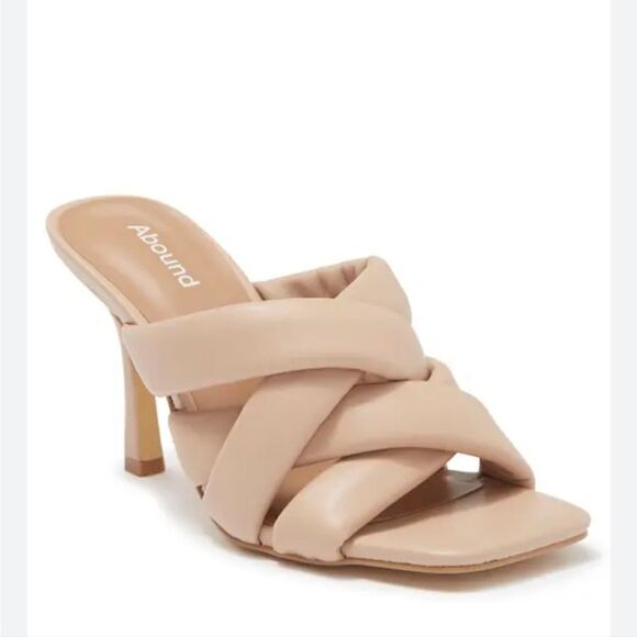 New ABOUND VIOLETA PUFFY STRAP MULE SANDAL BEIGE SAND Crisscross mule leather 8 - Picture 1 of 5